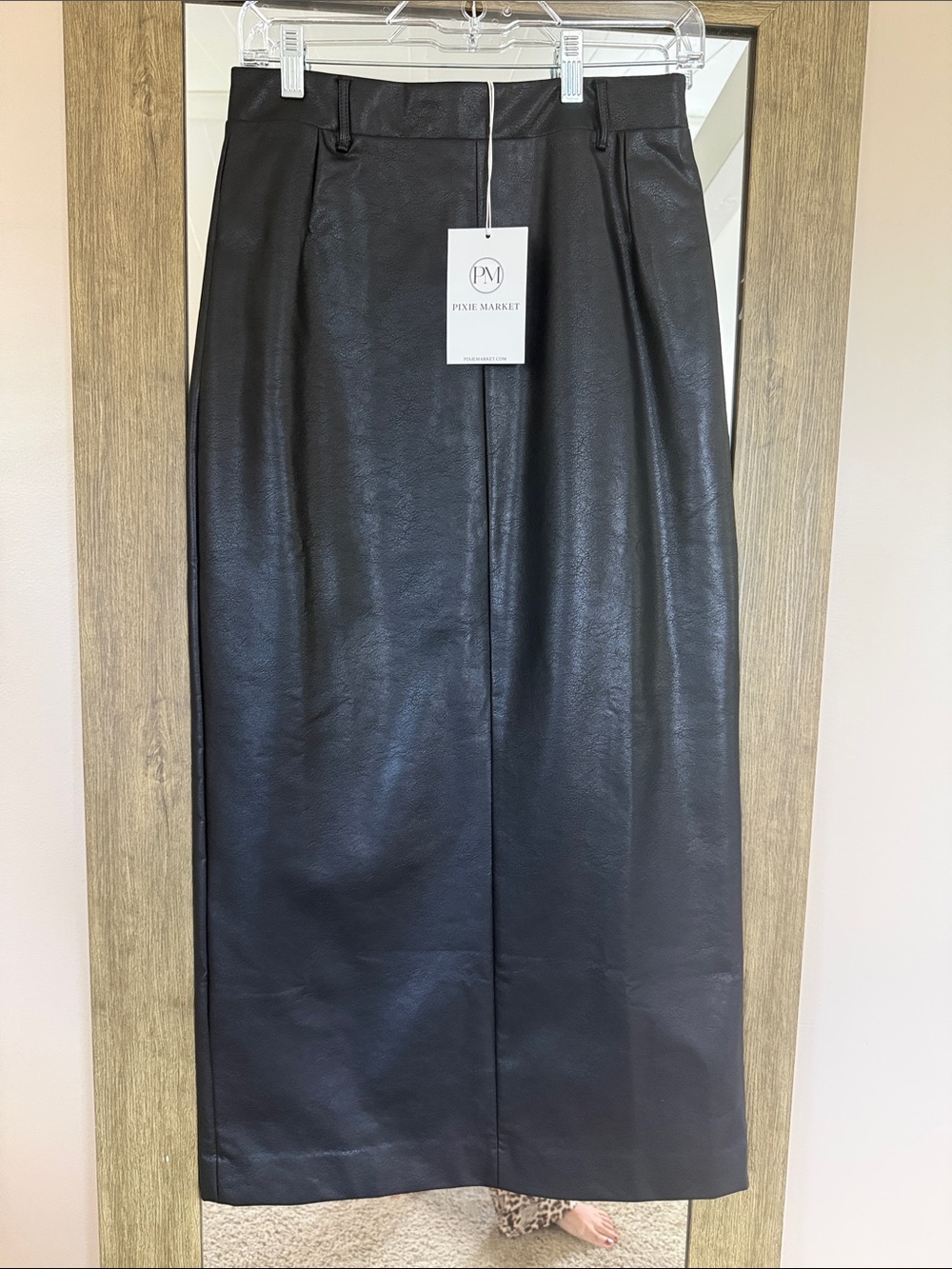 Pixie Market Black Faux Leather Maxi Skirt